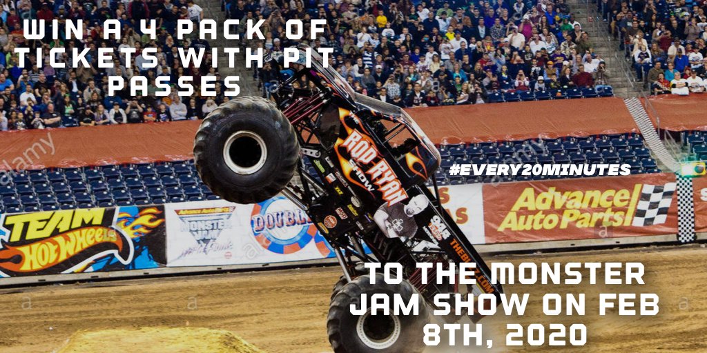 rodryanshow's tweet photo. Here is your chance to win a four-pack of @MonsterJam tix with Pit Passes to the Feb 8th show at NRG Stadium its #every20minutes time for your chance to win retweet this tweet using #MonsterJam. https://t.co/Tc7yB1VmHc