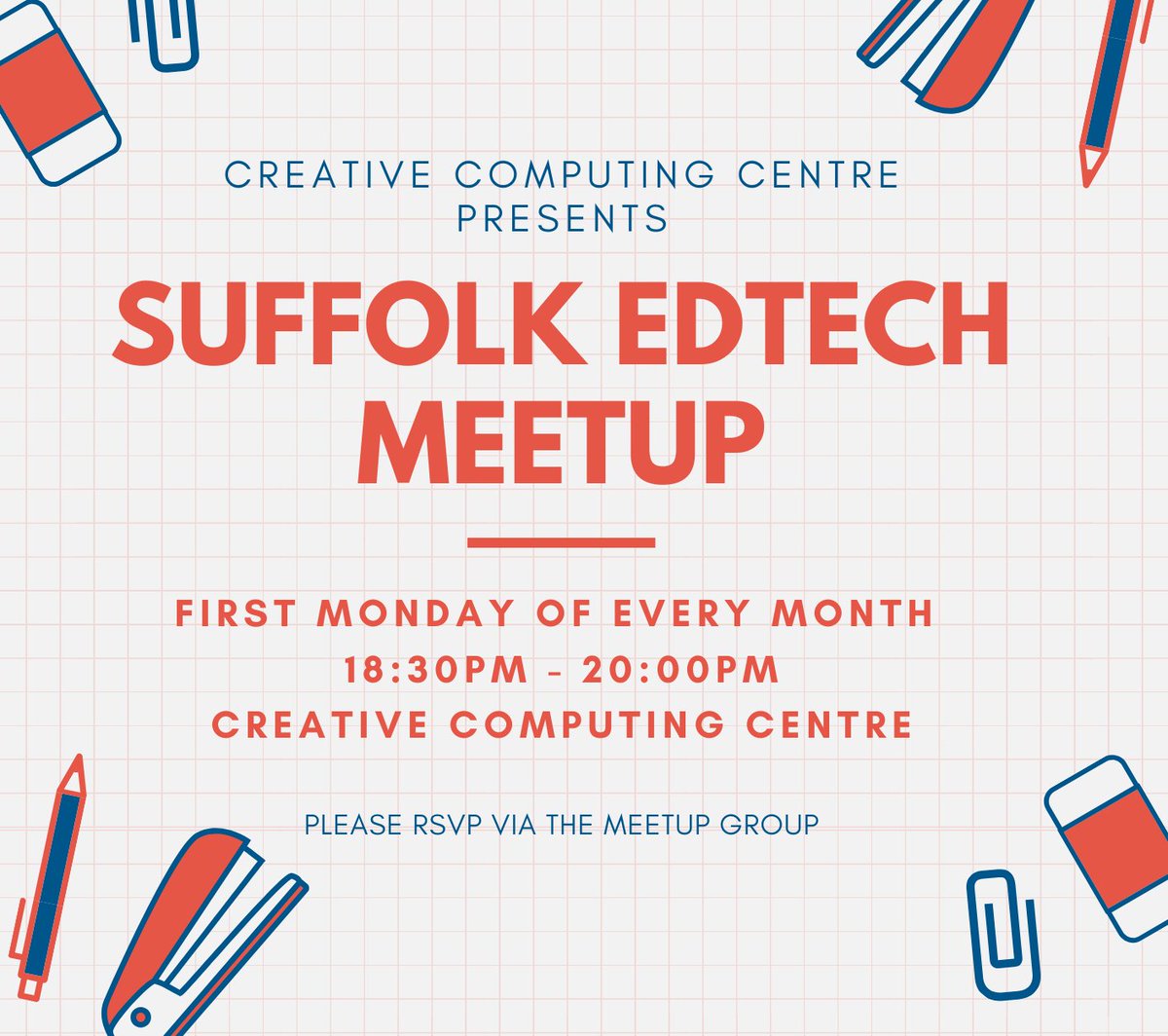 Just a reminder the <a href="/CCCSuffolk/">Creative Computing Club™ CIC</a> are hosting the Suffolk Edtech Meetup next week on 2nd of March. 
You can sign-up and get more information here. 
meetup.com/Suffolk-EdTech…  
#suffolkhour #Suffolk