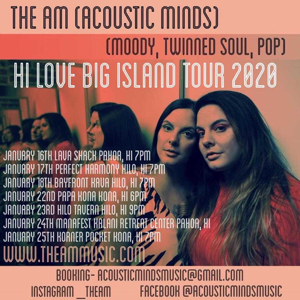 SonicUniverse's tweet photo. Hawaii music tour, here we come!
I am so honored to be supporting The AM (Acoustic Minds) on this Hawaii tour.
#tour #bigisland #hilo #pahoa #hi #hawaii #kona #bayfrontkava #perfectharmonyhilo #lavashack #tham #pop #alexarndt #alexarndtmusic #thesonicuniverse #concert #shows https://t.co/bweuuXHnsn