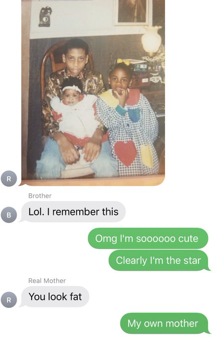 My own mother , for clarification I&rsquo;m the baby in the pic 😑 #itbeyaownmom https://t.co/wIypZbwLVR<a href="/tag/itbeyaownmom"class="tags"><span>#itbeyaownmom</span></a>