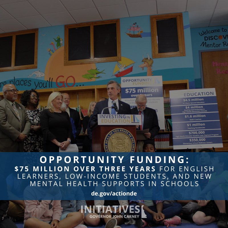 JohnCarneyDE's tweet photo. Our Opportunity Funding Initiative provides $75 million over three years for English learners, low-income students, and new mental health supports in schools. #ActionDE
Lean more about what we’ve accomplished over the past year: https://t.co/Q73RJR4W2k https://t.co/DpNFtMrtAw