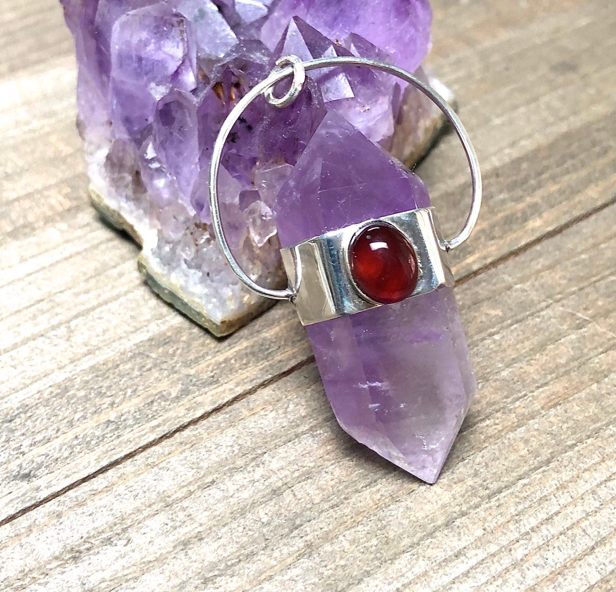 Rayvenwoodmanor's tweet photo. The Sorceress Artisan Large Crystal Pendant Purple Gemstone Necklace Chunky Crystal Point OOAK #amethyst #amethystgemstone #crystalpoint #largecrystal #purplejewelry #everythingpurple #rayvenwoodmanor #boho #protectionjewelry #sterlingsilver https://t.co/3dUFdYoVjB https://t.co/kFIzVEH6Ip