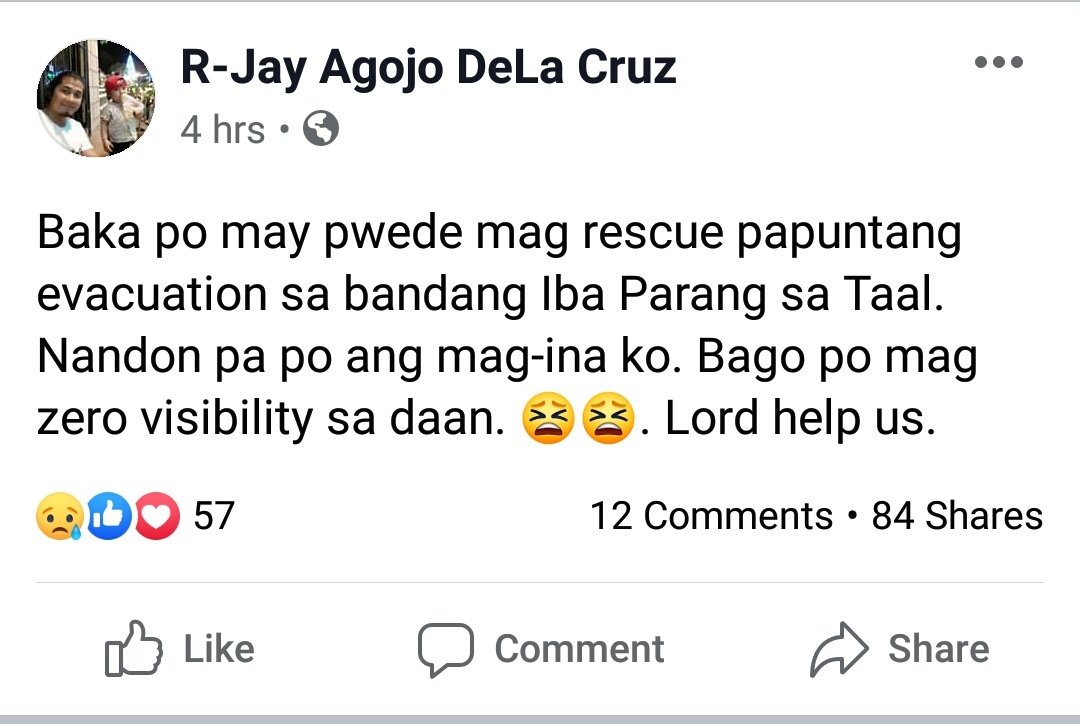 fatkidpromdi's tweet photo. Kindly help them. #TaalVolcano #TaalAshfallWatch #TaalEruption2020
I do not know who to tag... #mdrrmc #pdrrmc #Philvocs https://t.co/xskj33eTWY