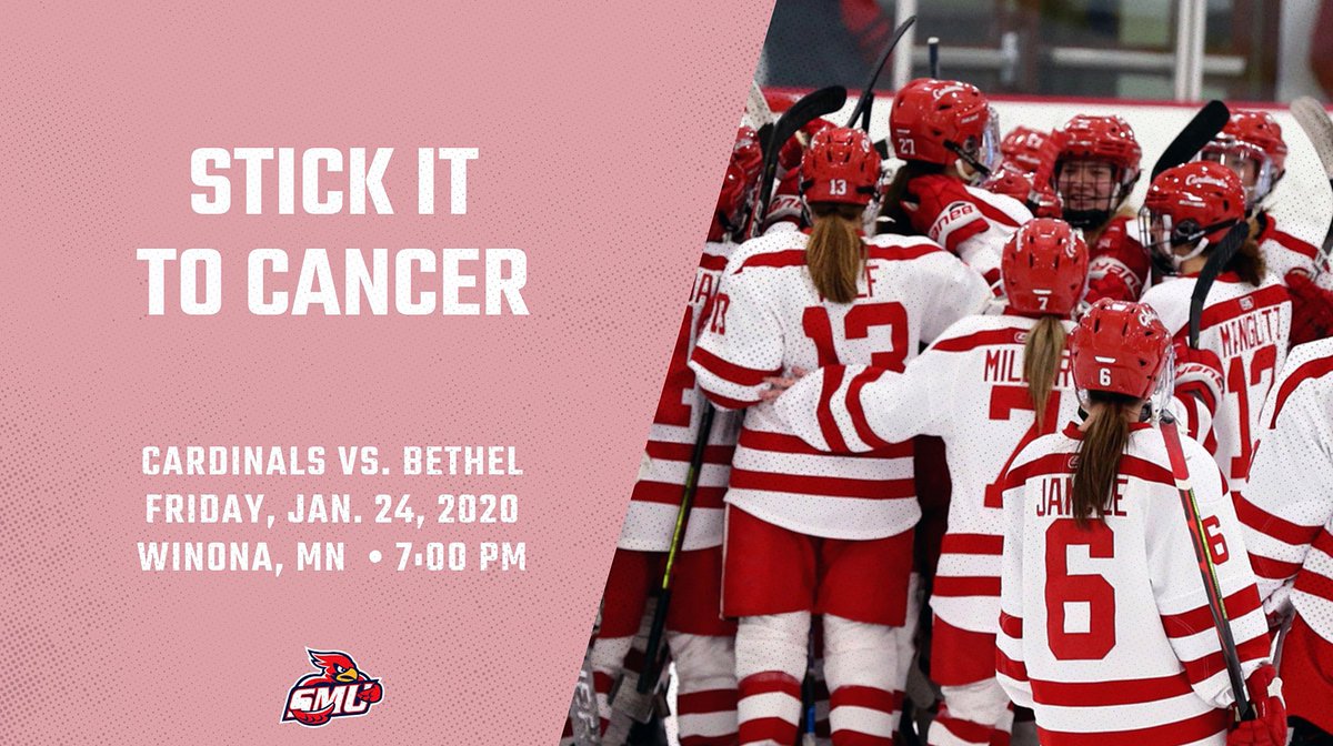 SMUWHockey's tweet photo. We will be hosting our very own Stick it to Cancer Night, Fri. Jan. 24, at 7:00pm vs. Bethel to raise money and awareness for those who are living with, going through, or moving past cancer. All proceeds will be donated to the Taylor Richmond Fund. #whodoyouplayfor https://t.co/8C6h14Jtdq