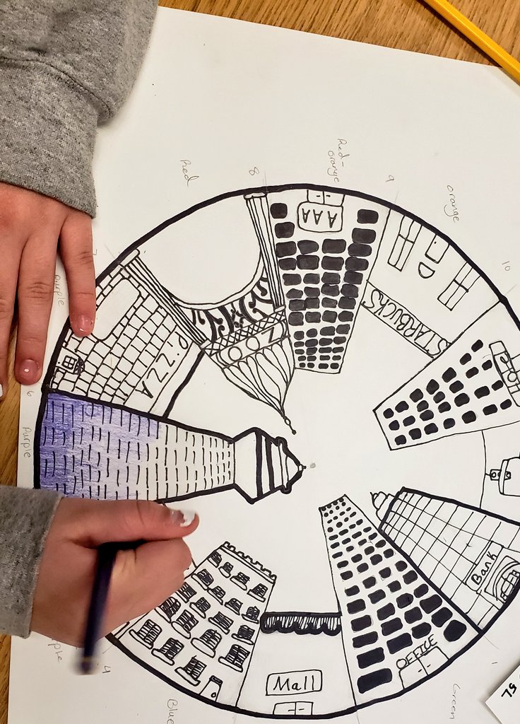 CommerceArtRoom's tweet photo. Fifth grade artists complete their one-point perspective drawings and begin learning the color wheel @CommerceElem @WalledLkSchools https://t.co/e4gG2Ry5DM