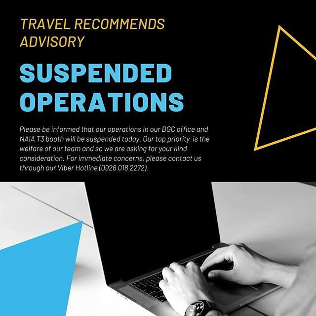 flytpack's tweet photo. Please be informed that our operations in our BGC office and NAIA T3 booth will be suspended today. Our top priority is the welfare of our team and so we are asking for your kind consideration. For immediate concerns, please contact us through our Viber Hotline (0926 018 2272). https://t.co/jrIqWcR1zU