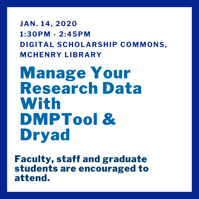 This Tuesday! Attendees will learn data management planning requirements and how to publish research data using the DMPTool and Dryad data publishing platform. The workshop is appropriate for all disciplines.
