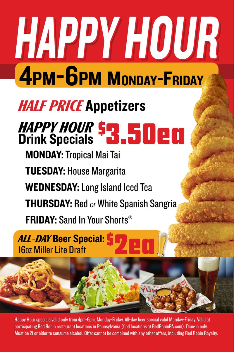 RedRobinRacing's tweet image. #RedRobinLVRG has Happy Hour every Mon - Fri from 4:00 to 6:00 PM #bottomlessfun 🍔🍟🍺 #yummm 🏁🏁

Click for details redrobinpa.com/happy-hour/