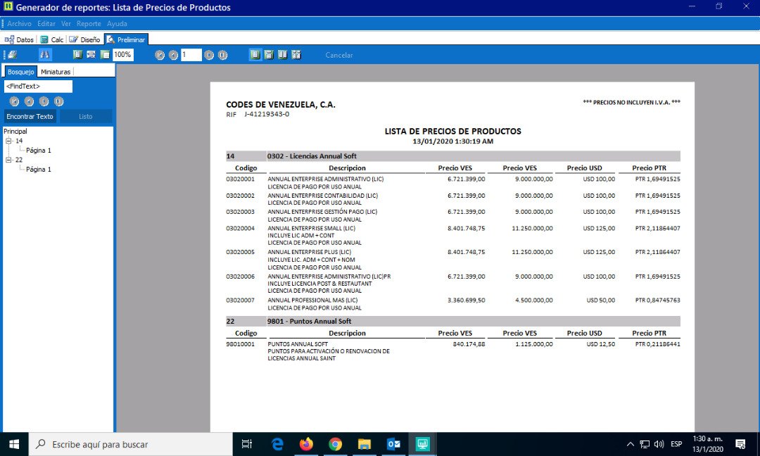 codesCS's tweet photo. #13E #2020 En Codes de Venezuela estamos trabajando con Report Builder de ANNUAL Enterprise Administrativo 9.0.6.0 para incluir precios multi monedas (VES-BCV | VES-USD | USD | PETROS) #codesCS #SomosCodes #Saint #ComunidadSaint #Venezuela #Uruguay https://t.co/mvRM30uS50