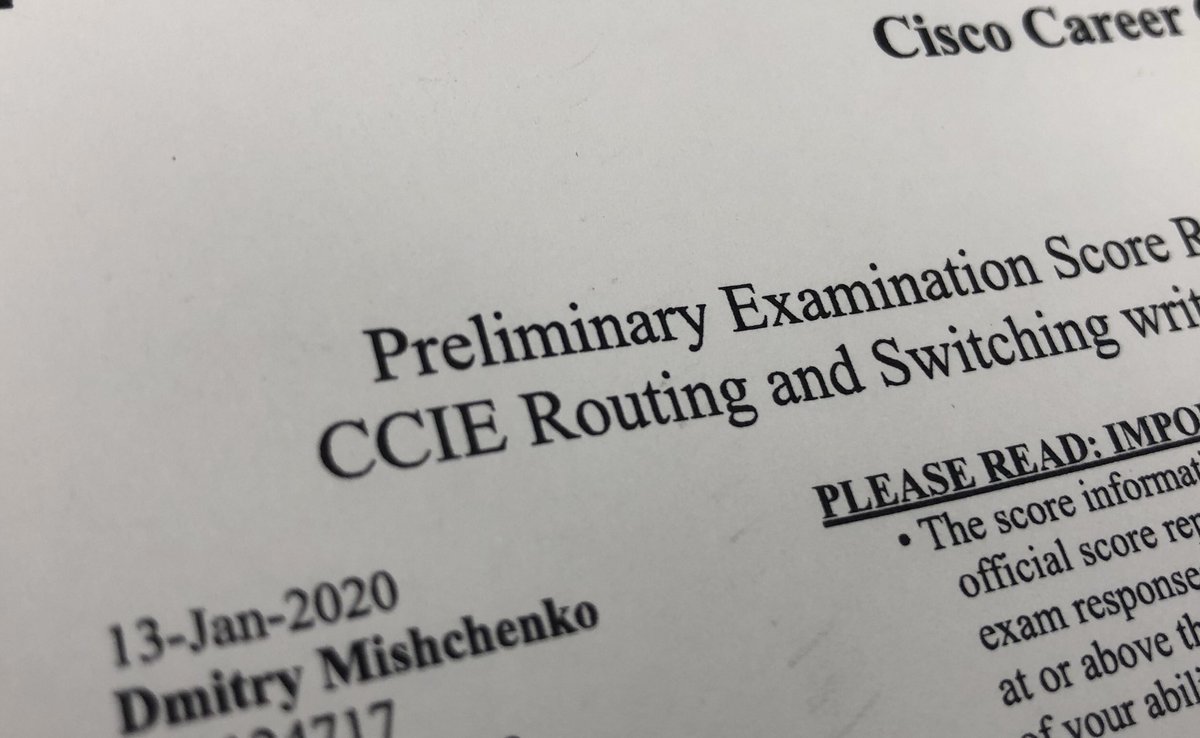 dvmikin's tweet photo. I have just passed #CCIE R&amp;S written exam. https://t.co/i19L4xTvnW