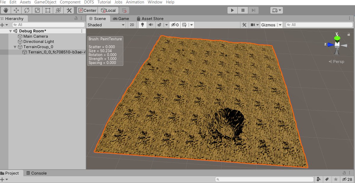CMenedes's tweet photo. Game programming stuff:

- Grabbed a heightmap depicting the Barringer Crater in Arizona via https://t.co/KCNvl1ulze
- Imported and applied heightmap to a terrain with a dirt texture in Unity

Next: learn some 3d modeling with Blender. Unity's new Terrain Tools package is cool! https://t.co/Fk0IponcXx