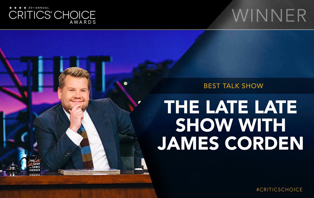 CriticsChoice's tweet photo. Congratulations to @JKCorden for winning the #criticschoice Awards For Best Talk Show. #cbs @CBSLateShow #cbslateshow https://t.co/8qBPRAYdDT