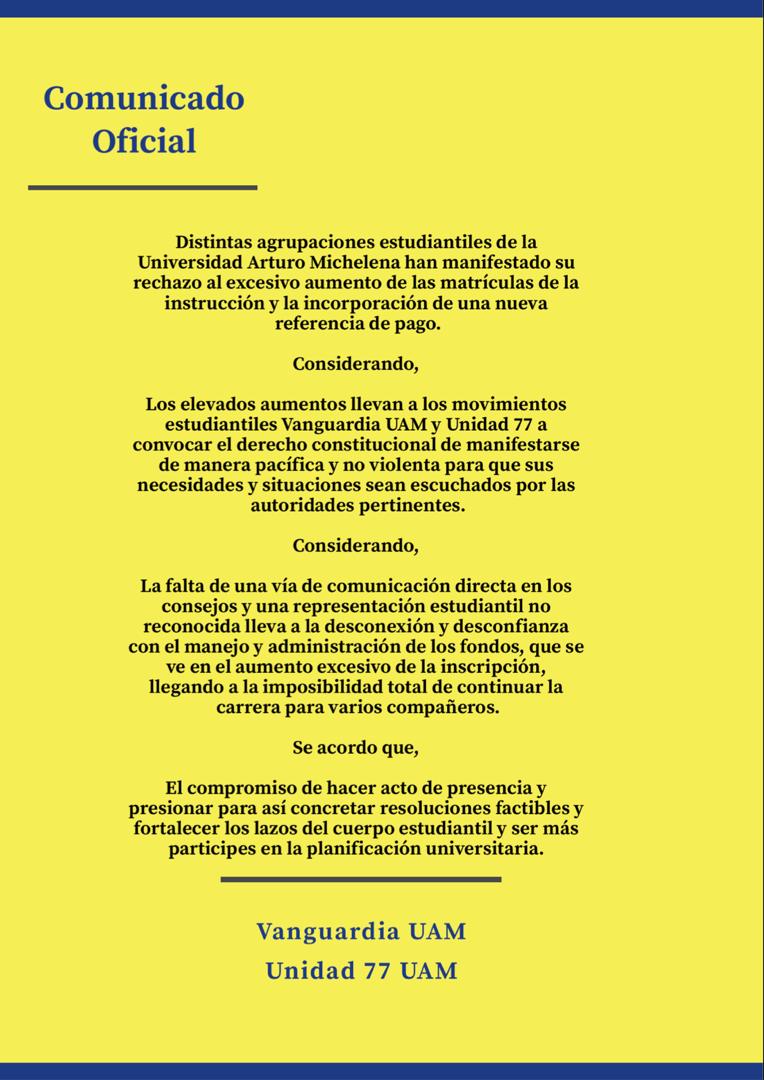 Eduardoc_Vzla's tweet photo. Los estudiantes alzan su voz ante el exorbitante aumento en la matrícula de la @uam_ve

Son muchos los jóvenes estudiantes que desean continuar sus estudios y hoy lo ven imposible #QueremosEstudiarUAM https://t.co/YR5jhYwaia