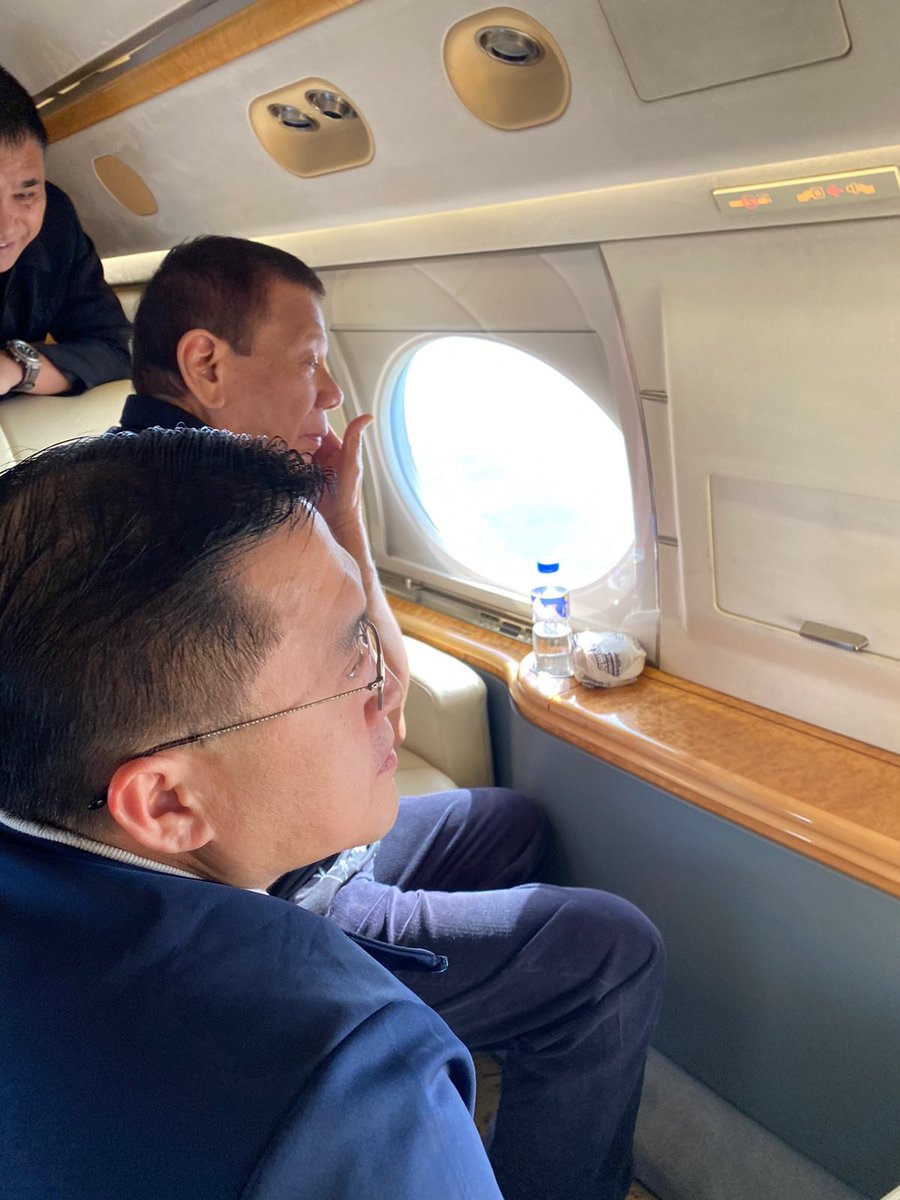 ABSCBNNews's tweet photo. President Duterte flew back to Manila from Davao City this morning. Sen. Bong Go said they were the first to land in Manila today as several flights were canceled due to the #TaalVolcano ash explosion (📷 Sen. Go) | via @arianne_merez https://t.co/q0ZmtaOE9a