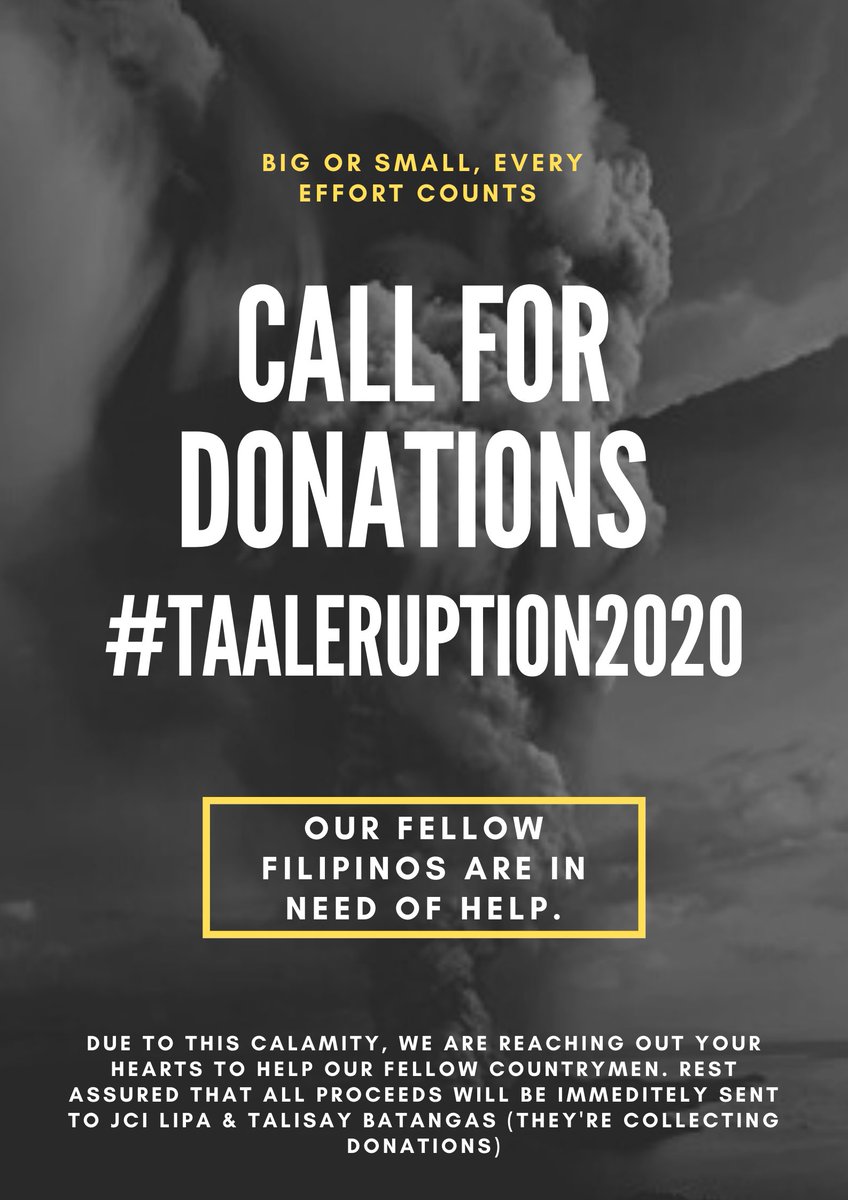 SJae_gi's tweet photo. [HELP RT - CALL FOR DONATIONS]

In lieu with the #TaalEruption2020, we are asking for donations for our fellow Filipinos who are in need of food, water, flashlight, blankets. You can send your donations to the following banks. Rest assured that all will be transferred ASAP. https://t.co/xDbOYFu1gE