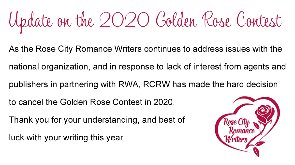 RoseCityRWA's tweet photo. As the Rose City Romance Writers continues to address issues with the national organization, and in response to lack of interest from agents and publishers in partnering with RWA, RCRW has made the hard decision to cancel the Golden Rose Contest in 2020. https://t.co/EfdEXH2nwa