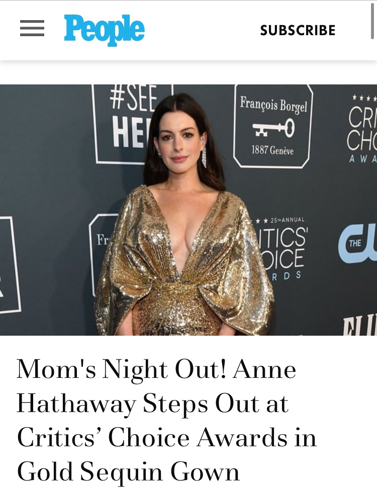 I greatly look forward to seeing a People headline about a very successful male actor doing something job-related that says Dad’s Night Out
