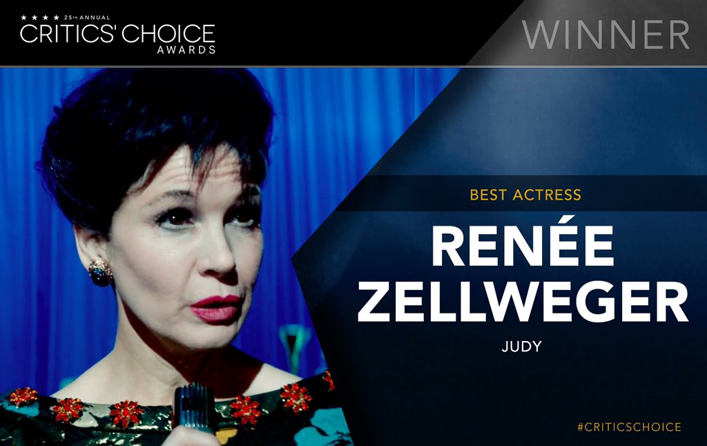 CriticsChoice's tweet photo. Congratulations to #ReneeZellweger for winning the #criticschoice Award for Best Actress for her role in @JudyGarlandFilm. #judymovie #judy https://t.co/HZ6UTWFeeE
