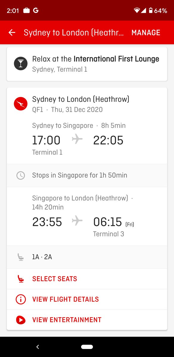 ptsbrotherhood's tweet photo. Great way to end and start a year #qf1 #firstclass #1a #qantas a great #pointsbrotherhood #travel #hack https://t.co/koDPvZhJpm