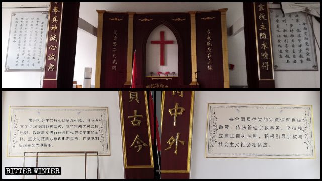 majorgauravarya's tweet photo. In Churches across China, The Ten Commandments are being removed and Xi Jinping’s quotations are being put up, instead. 

The Chinese government is also rewriting the Quran to make it more in line with the government’s thought process. 

An entire philosophy is being wiped out. https://t.co/d6whtHvIk9