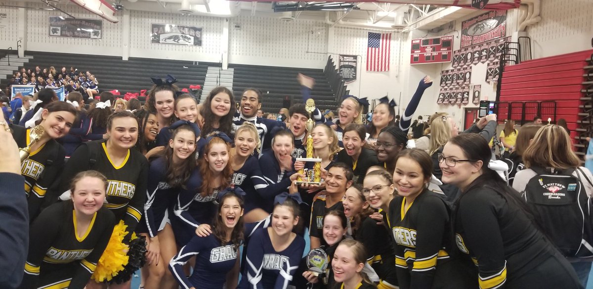 PVCheer1's tweet photo. UCA Regional Division Champs 🏆 in Traditional Routine over a super spirited team from @GCSGriffins (great job!) 😊

3rd of 4 in Game Day, but we were only 3 points behind 2nd (even with missing one team member), and 1st place was Game Day experts @ExeterCheer 🎀 https://t.co/1P4TH04sJ2