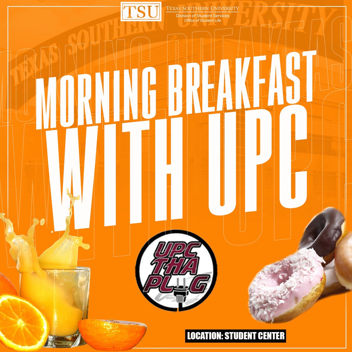 Tsu_upc's tweet photo. Fresh donuts for a fresh start🌤 Spring 2020 starts tomorrow bright and early! At 8am come out to the student center first thing, and join UPC for donuts and orange juice 🍩 #TXSU #TXSU20 #TXSU21 #TXSU22 #TXSU23 #TSUUPC https://t.co/xlBanTblza