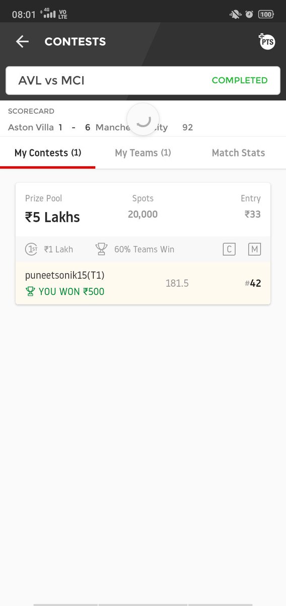 puneetsonik's tweet photo. #Avlvsmci #football #missedgl #dream11 @Dream11 thnku for helping @RounakSarraf @teams_dream https://t.co/WtBsRHXkFv