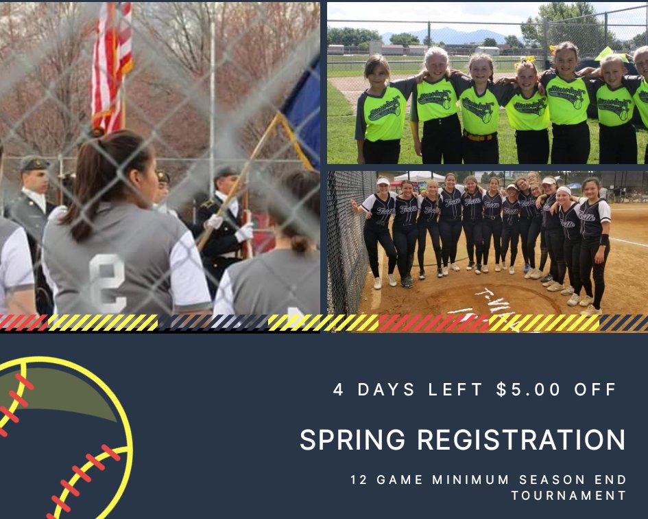 TFSoftball's tweet photo. Sign up now to save $5.00! *Discount already applied
Registration pricing after 1/15-
$80.00-8U
$85.00-10U
$90.00-12U
$90.00-14U
$90.00-16/18U

12 game minimum and season end tournament!

#taylorsvillefastpitch https://t.co/9M1nJsaiKZ