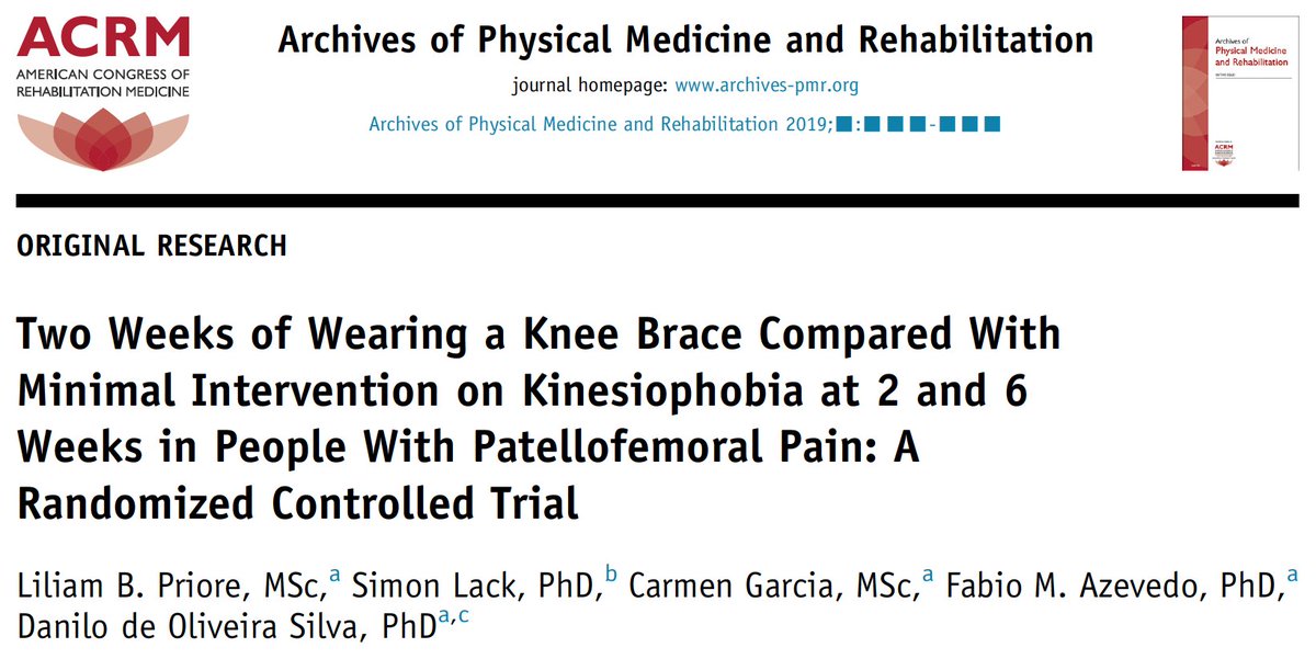 DrDanilo_Silva's tweet image. Most recent publication from our group 📝

Great collab with @simonthephysio 🤝

➡️Knee brace reduced fear of movement of people with patellofemoral pain

⚠️ No changes in self-reported outcomes or objective function

Good adjunct to facilitate exercise therapy in those fearful⁉️