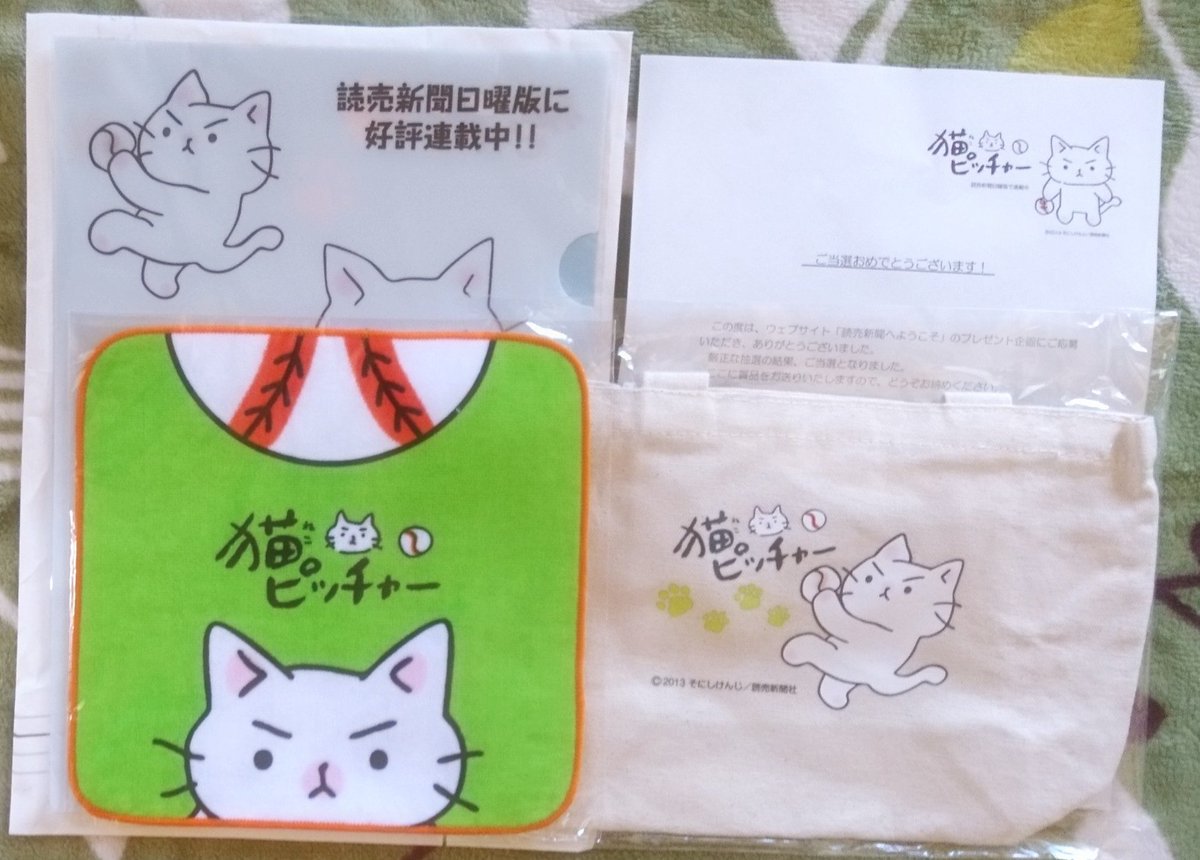 Orion 猫ピッチャーグッズ当たりました ありがとうございます 猫ピッチャー ファンがさらに増えますように ちなみに私は優しい平野キャッチャー推しです 猫ピッチャー 読売新聞