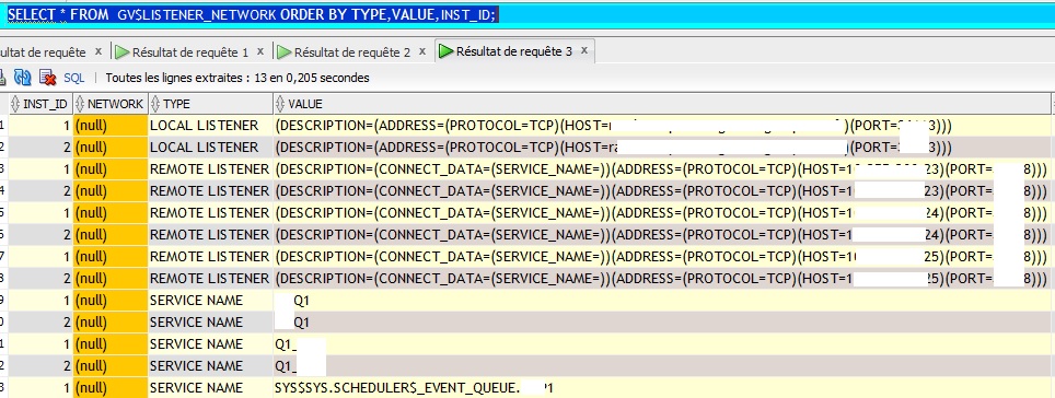 fdernoncourt's tweet photo. SELECT * FROM GV$LISTENER_NETWORK ORDER BY TYPE,VALUE,INST_ID;
will list all your LISTENERS and the IP addresses of the VIPs
#orclDB #RAC #qualitytip https://t.co/Ovn9ccmS7Q
