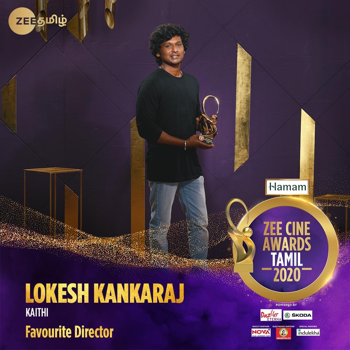 Favourite Director award for #LokeshKanagaraj for #Kaithi 🏆

#ZeeCineAwardsTamil2020