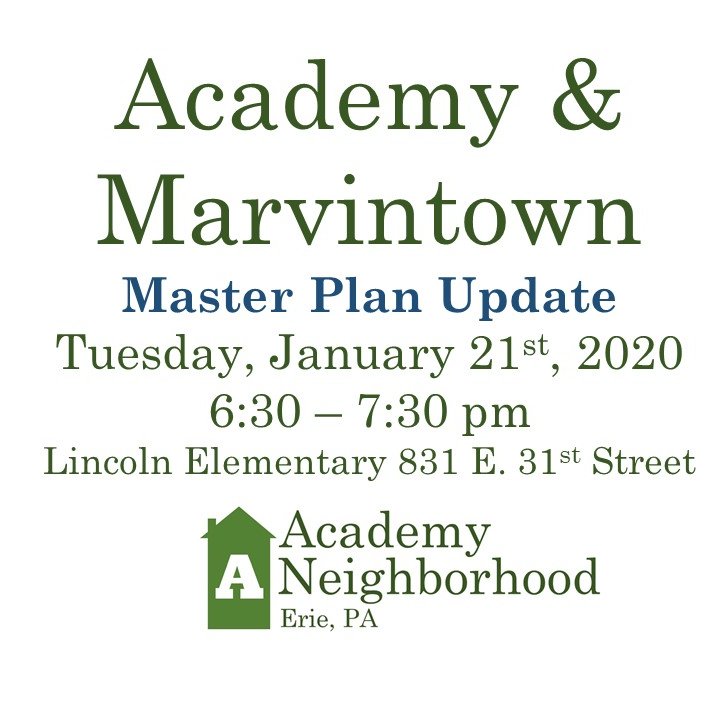 Our next public meeting is next week, Tuesday, January 21st. We'll get an update on the Master Plan from our god friends at <a href="/CityofEriePA/">City of Erie, Pennsylvania</a> #eriepa #erieneighborhoods #ourerie #myerie
