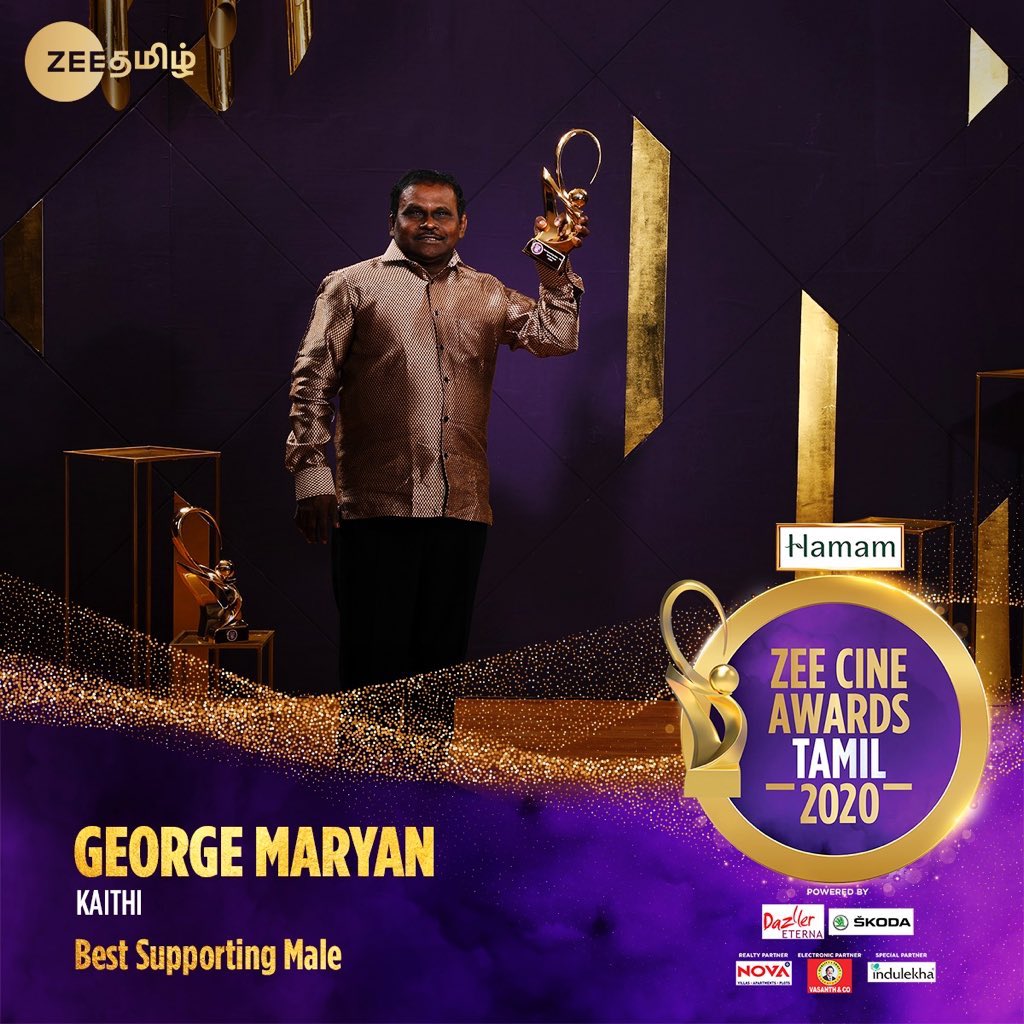 Best supporting actor award for #GeorgeMaryan. 

#Kaithi #ZeeCineAwardsTamil2020