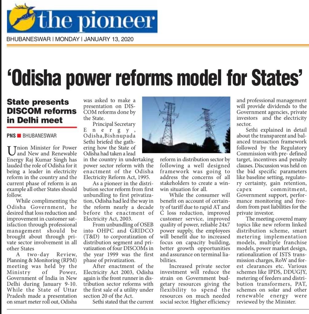 CMO_Odisha's tweet image. #Odisha earned praise from Union Minister @RajKSinghIndia for pioneering all-round power sector reforms including power distribution and transmission. The reforms have improved the quality of power, reliability of supply and customer satisfaction.