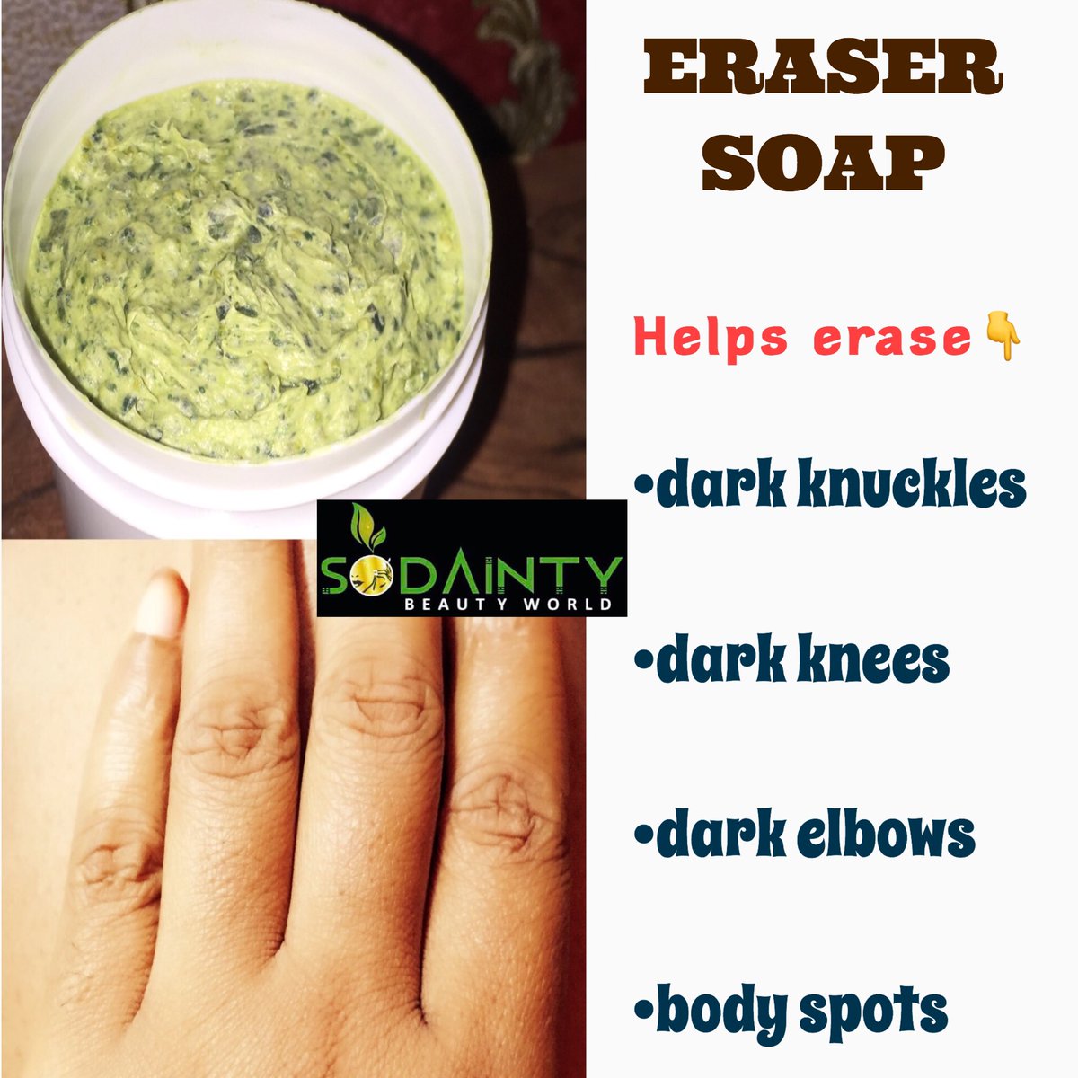adeforade's tweet photo. Are you worried about your dark spots, knuckles, elbows, knees and blemishes? Worry no more with our Eraser soap. WhatsApp 08129573065 to order. 
#skincare #skinsoap #MondayMotivation #konmon https://t.co/cS5cPqHrII