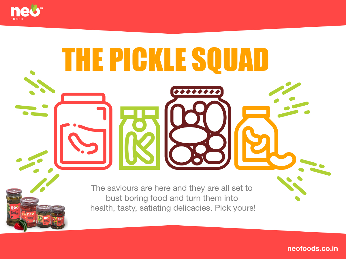 NeoFoodsIndia's tweet photo. The saviours are here and they are all set to bust boring food and turn them into health, tasty, satiating delicacies. Pick yours! Available now at a store near you.
Also available on Amazon and Big Basket.
#GenuinelyIndian #IndianProduce #BestPickles #NeoFoods #ThePickleSquad https://t.co/VVcVMqAI5u