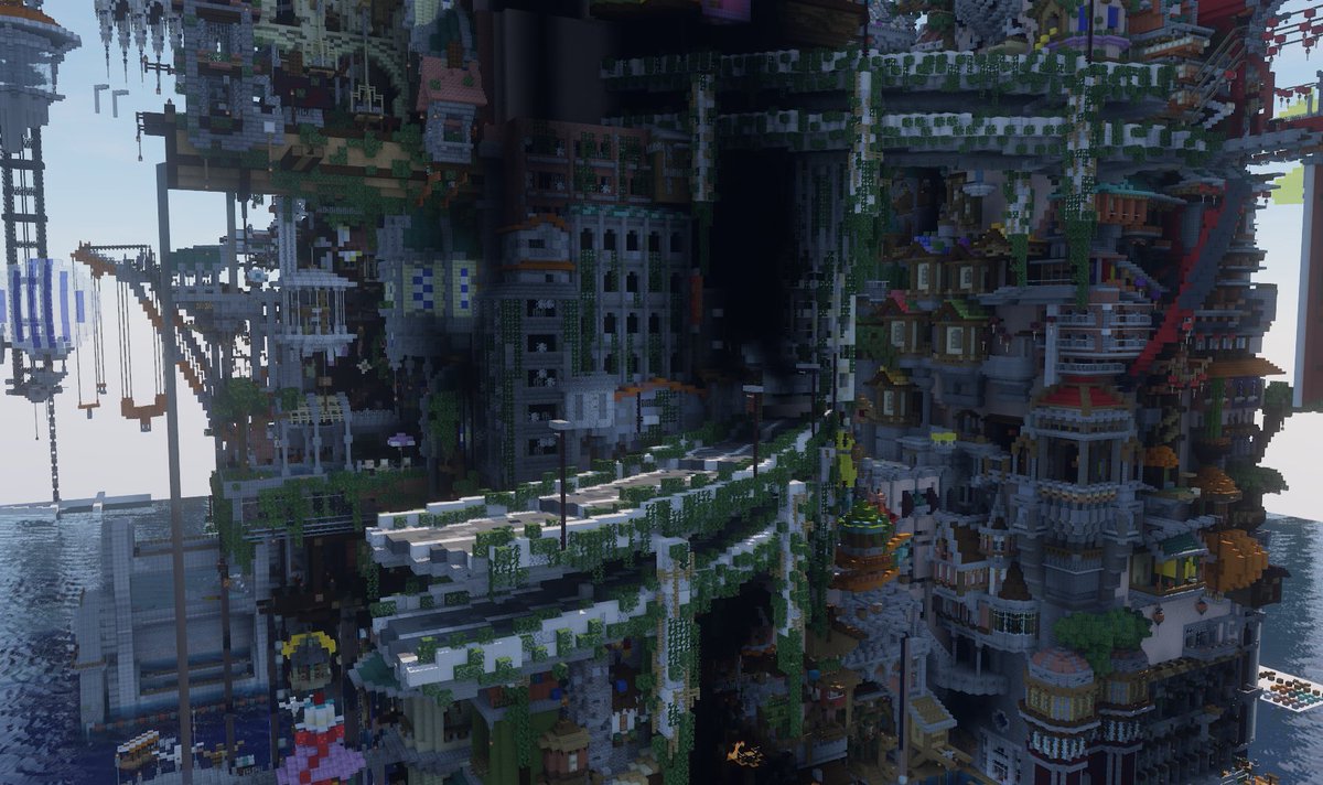 まっきぃ Minecraft 廃墟化した壁面ビルや高速道路を作りました Minecraft マインクラフト Minecraft違法建築イベ
