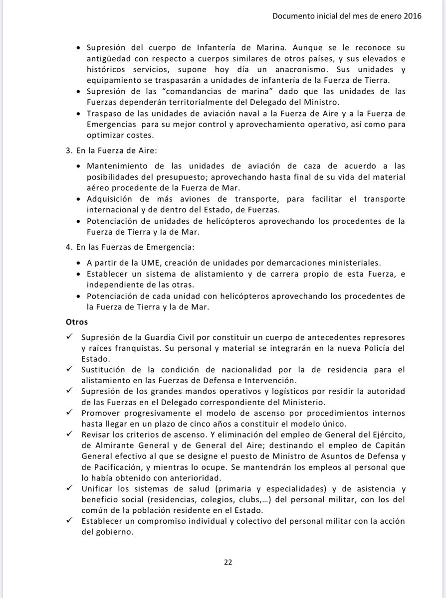 Por si alguno está interesado en saberlo, aquí va el programa militar de Podemos, proponen, entre otras cosas, la eliminación de La Legión, Los Regulares, La Infantería de Marina y La Guardia Civil...
Disfruten del espectáculo...