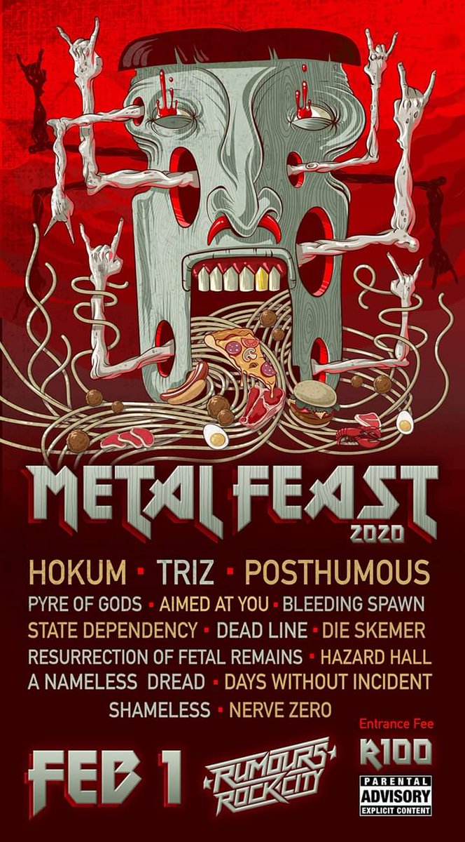 Look at this amazing lineup😍Our first show of the year will be kicking off on the 1st of February at the amazing MetalFeast😁Ticket prices are R100🎫Please bring some extra cash &amp; support the bands merch👕🧢💿This is one show you won't want to miss out on😉
See you all soon🍻🤘