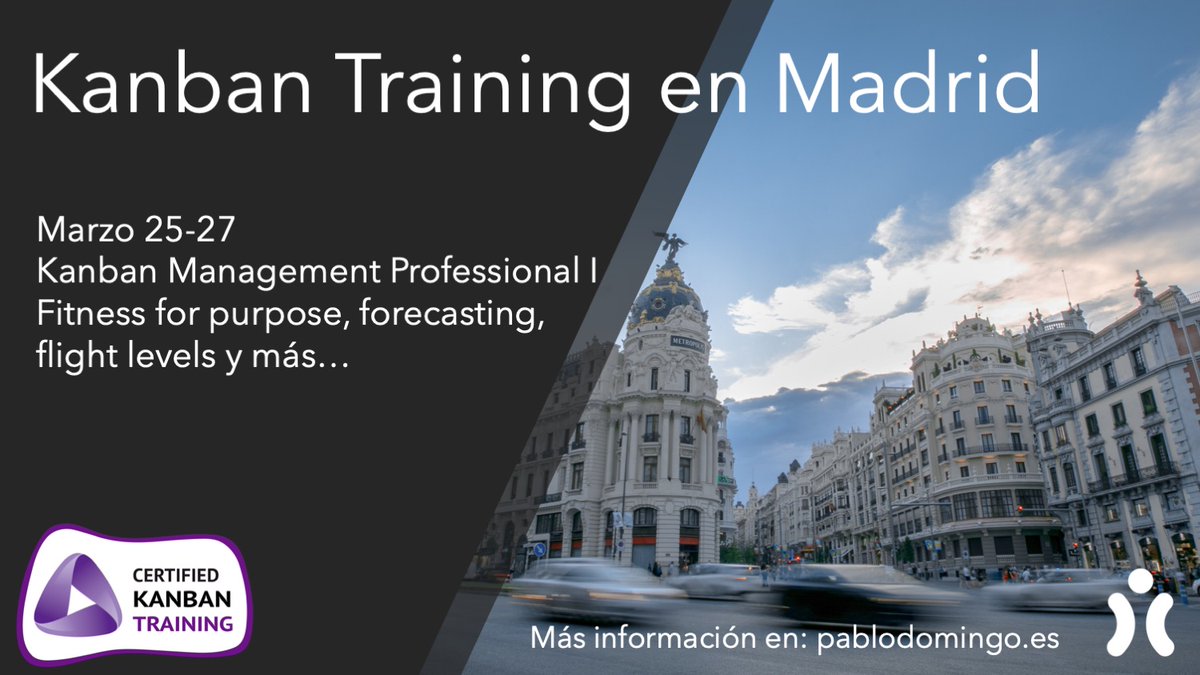 Muchísimas ganas de que me acompañes en Madrid o Barcelona.  
2 Cursos KMPI de <a href="/KanbanUni/">Kanban University</a> de 3 días en Marzo 2020. Más tiempo, más profundidad de Kanban y más: fitness for purpose, probabilistic forecasting con Montecarlo o flight levels.  Solo 12 plazas  #BusinessAgility