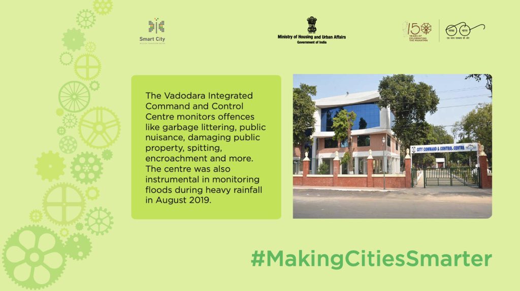 Secretary_MoHUA's tweet photo. Vadodara's ICCC is the hub for monitoring offences such as littering, public nuisance, damage to public property, etc, by the Joint Enforcement Team (JET). The centre also helped the NDRF, Army and VMC to monitor and help during floods in Aug 2019.
#MakingCitiesSmarter https://t.co/YkYCQJ6fRz