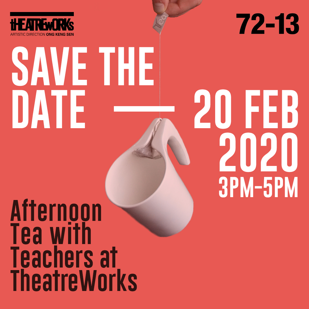 TWorkssg's tweet photo. Calling all teachers! You are invited to afternoon tea at TheatreWorks on 20 Feb, 3pm. 

Network with artists and other like-minded educators in exploring collaborations on curriculum enhancement through the arts. 

Drop us a message for more details!

#theatreworkssg #SGteachers https://t.co/vNQDcs8cVA