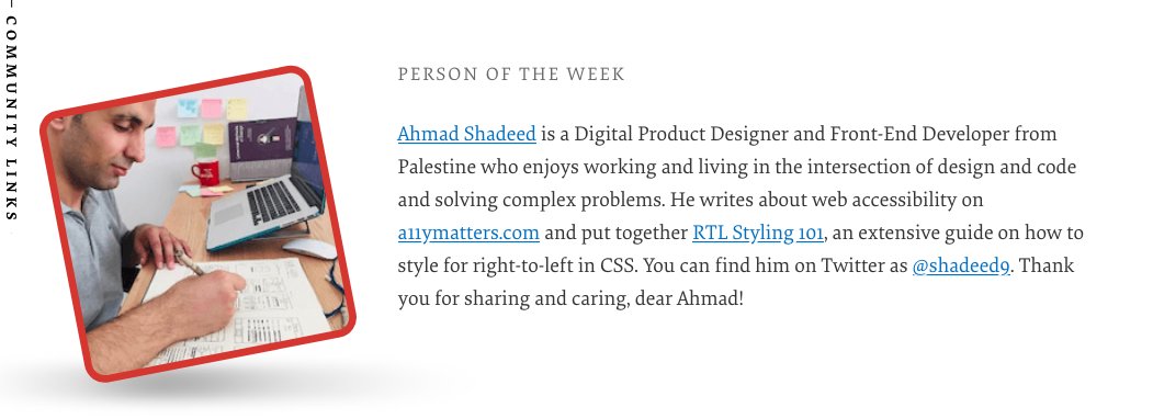 The Person of the Week is Ahmad Shadeed.