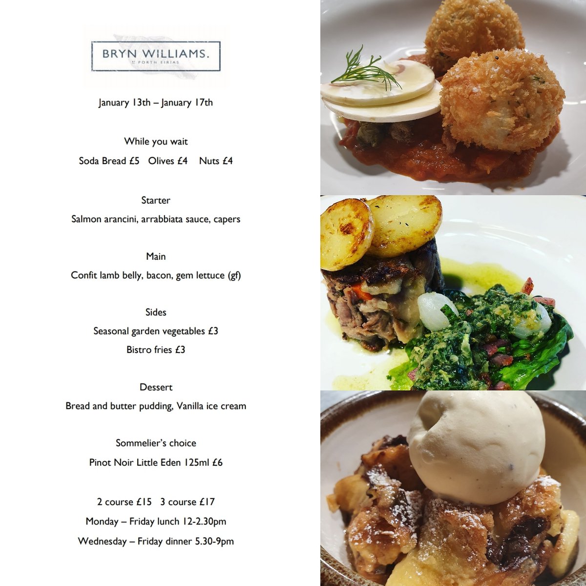 BrynPorthEirias's tweet photo. This weeks set menu is available from lunch today.
All 3 courses for £17.
12-2.30pm Monday- Friday 
Please be aware the Old Colwyn prom road is closed, we are still open as normal. https://t.co/ix31fjS9Bh
