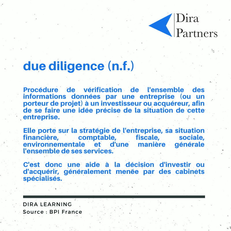 DiraPartners's tweet photo. #DiraLearning | La due diligence permet à un futur acquéreur de se faire une idée de la situation précise d'une entreprise avant de se prononcer sur son investissement.
Dira Partners vous permet d'anticiper et de répondre aux éventuelles questions, inquiétudes des investisseurs. https://t.co/9wl8pHyHyq