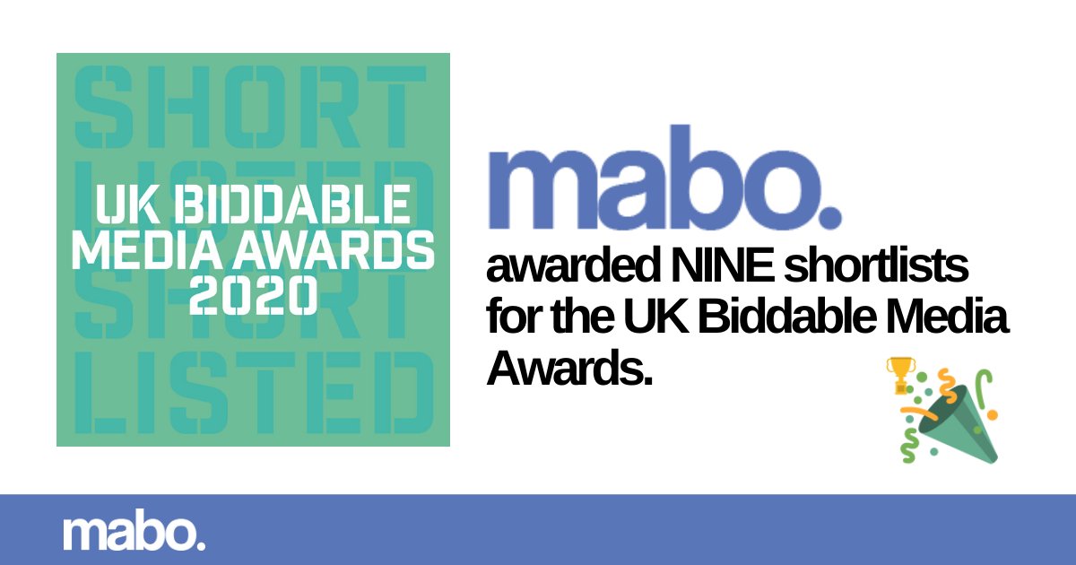 mabo_uk's tweet photo. What a start to 2020! 🎉🎉
We are so proud to have been awarded no less than NINE shortlists for the UK Biddable Media Awards. 
Read all about it here - https://t.co/wnseWv4pKp
@biddableawards #UKBiddableAwards https://t.co/DiEZuKJIZ5