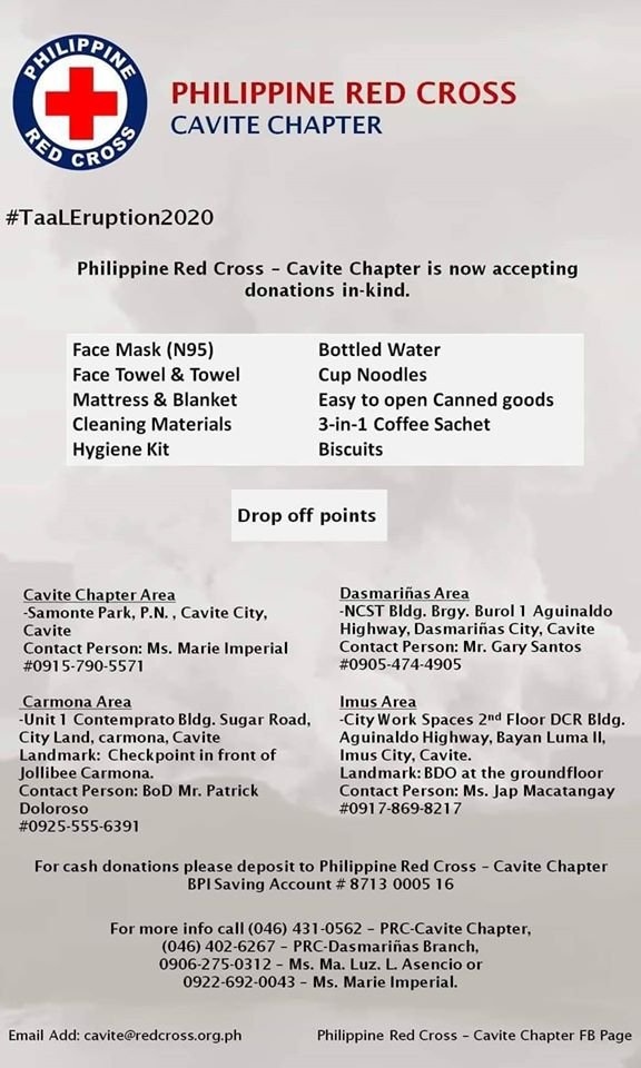 Gocavite On Twitter Update Philippine Red Cross Cavite Chapter Is Now Accepting Donations For Evacuees Affected By Taaleruption2020 Gocavite Https T Co Pktdkmwhqp
