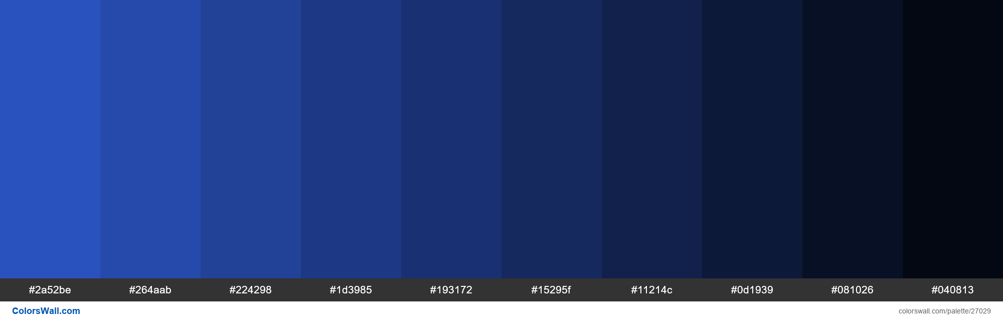colorswall on X: Shades of Cerulean Blue color #2A52BE hex #2a52be,  #264aab, #224298, #1d3985, #193172, #15295f, #11214c, #0d1939, #081026,  #040813 #colors #palette   /  X