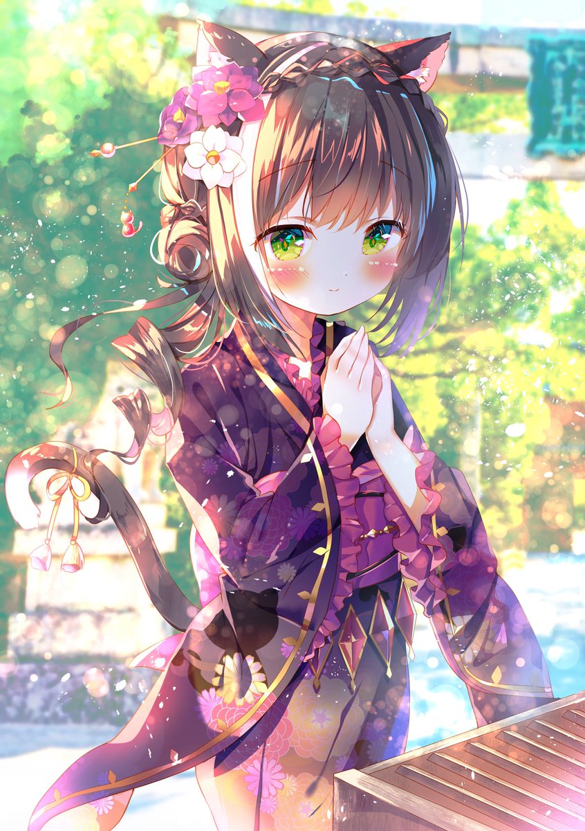 karyl (princess connect!) 1girl tail japanese clothes animal ears kimono solo flower  illustration images